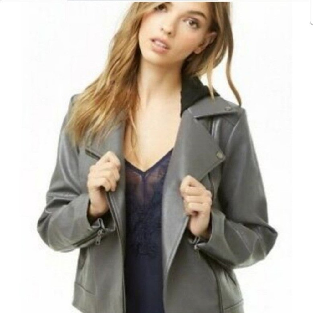 Gray leather jacket- worn 2 times